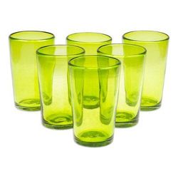 Refreshing Forest,'Set of 6 Handblown Recycled Glass Tumblers in Green'