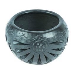 Peacock Luxury,'Mexican Barro Negro Flower Pot with Peacock Motifs'