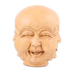 Joyful Facets,'Hand-Carved Kadam Wood Sculpture of Laughing Man'