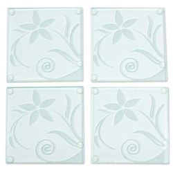 Gentle Desert Breeze,'Glass Coasters with Delicate Flower Motif (Set of 4)'