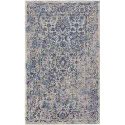 HomeRoots 8' X 10' Blue And Ivory Floral Power Loom Distressed Area Rug - 8' x 10'