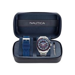 Nautica Men's Key Biscane Stainless Steel And Silicone Watch Box Set Multi, OS