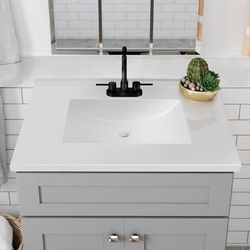 Design House White Camilla Cultured Marble Vanity Top Single Bowl Sink