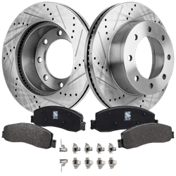 2012 Ford F-450 Super Duty SureStop Front Brake Disc and Pad Kit, Cross-drilled and Slotted, 8 Lugs, Semi-Metallic, Pro-Line Series