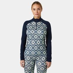 Helly Hansen Women's Lifa Merino Midweight Graphic 1/2 Zip Base Layer Navy XS