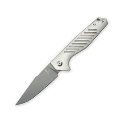 Terrain 365 Mako-AT Framelock Folding Knife 4in Closed 3.13in Terravantium Dendritic Cobalt Blade Gray Grooved Titanium Handle Nylon Sheath 10801