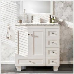 "Eviva Happy 30" x 18" Transitional White Bathroom Vanity with white carrera marble counter-top - Eviva EVVN30-30X18WH"
