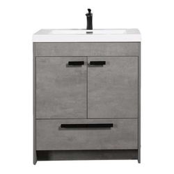 Eviva Lugano 30 inch Cement Gray Modern Bathroom Vanity with White Integrated Acrylic Top - Eviva EVVN750-8-30CGR