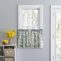 Wide Width Hydrangea Tailored Tier Curtain Pair by Hydrangea in Blue (Size 34" W 24" L)