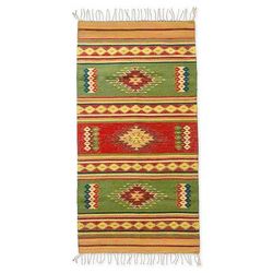 Forest Sun,'Zapotec wool rug (2.5x5)'