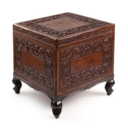 Mohena wood and leather accent table, 'Tradition'