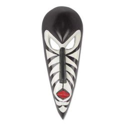 Love Stripes,'Handcrafted Wood African Mask in Black and White from Ghana'