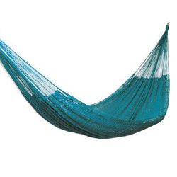 Uxmal Peacock,'Teal Cotton Rope Hammock (Double)'