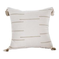 Forest Glades,'Modern Embroidered Ivory Cotton Cushion Cover with Tassels'