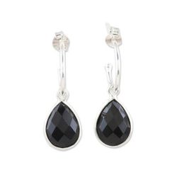 Fabulous Black,'Sterling Silver Half-Hoop Earrings with Onyx Gemstone'
