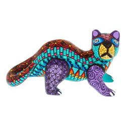 The Water Spirit in Mint,'Mint Copal Wood Alebrije Otter Figurine Painted by Hand'