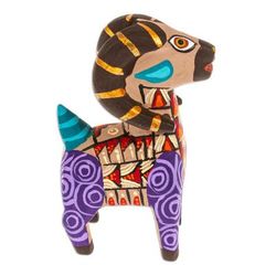 'Copal Wood Alebrije Sheep Figurine Hand-Painted in Purple'