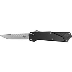Southern Grind Arachnid Automatic Folding Knife 3.2in S35VN Stainless Steel Drop Point Plain Blade Stonewash Drop Black 7075-T6 Aluminum Handle