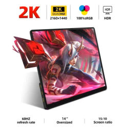 14 Inch 2K Portable Monitor 2160*1440 15: 10 IPS HDMI TYPEC For Laptop XBox PS4/5 Switch Cell Phone Computer Extension Office