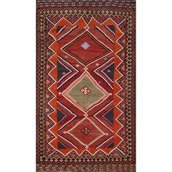 Vegetable Dye Kilim Qashqai Persian Rug Hand-Woven Tribal Wool Carpet - 4'3"x 7'10"