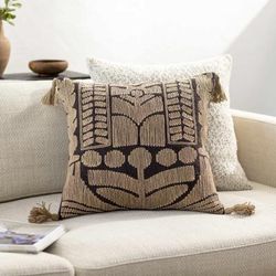 Kitra 22" Square Traditional Cotton Desert Tan/Camel/Taupe/Tan/Chocolate Brown Throw Pillow - Boutique Rugs