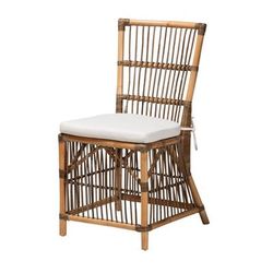 Kim Modern Bohemian White Fabric And Natural Brown Rattan Dining Chair by Bali & Pari in White Natural Brown