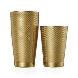 Barfly M37200GD 28 oz & 18 oz Diamond Lattice Stainless Bar Cocktail Shaker Set, Gold
