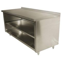 Advance Tabco EF-SS-368M 96" Dish Cabinet w/ Open Base & Midshelf, 1 1/2" Backsplash, 36"D, Stainless Steel