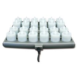 Hollowick HFRP24-CL 1 1/2" Round LED Flameless Votive Candles Set w/ Charging Tray - 2 3/10" H, Candlelight Flame