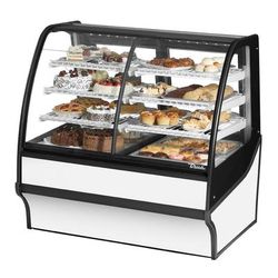 True TDM-DZ-48-GE/GE-W-W 48 1/4" Full Service Dual Zone Bakery Case w/ Curved Glass - 4 Levels, 115v, White | True Refrigeration