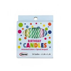Sterno 40180 Birthday Candle w/ Spiral Stripe, Assorted Colors, Case of 144