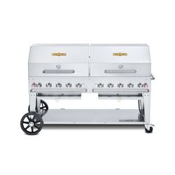 Crown Verity CV-MCB-72-SI-BULK-RDP 72" Mobile Gas Commercial Outdoor Charbroiler w/ Roll Domes, Liquid Propane, LP Gas, 159,000 BTU, Stainless Steel, Gas Type: LP