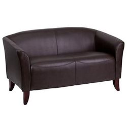 Flash Furniture 111-2-BN-GG Reception Loveseat w/ Brown LeatherSoft Upholstery, Cherry Wood Feet