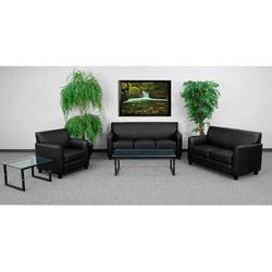 Flash Furniture BT-827-SET-BK-GG 3 Piece Reception Set - Black LeatherSoft Upholstery, Black Wood Feet