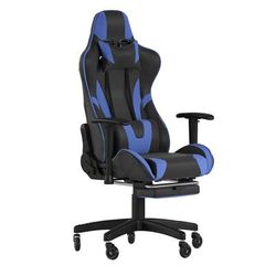 Flash Furniture CH-187230-BL-RLB-GG Swivel Gaming Chair - LeatherSoft Back & Seat, Black/Blue, Fully Reclining Back/Arms, Slide-Out Footrest