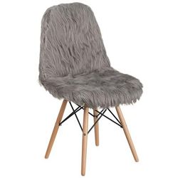 Flash Furniture DL-16-GG Accent Side Chair - Charcoal Gray Shaggy Fur Upholstery, Wood Legs