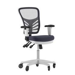 Flash Furniture HL-0001-WH-DKGY-RLB-GG Swivel Office Chair w/ Mid Back & Roller Wheels - Dark Gray Mesh Back & Seat, White Base