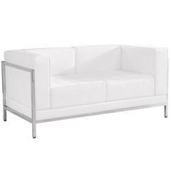 Flash Furniture ZB-IMAG-LS-WH-GG Modular Loveseat w/ White LeatherSoft Upholstery, Stainless Legs