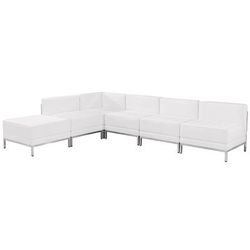 Flash Furniture ZB-IMAG-SECT-SET10-WH-GG 6 Piece Modular Sectional Set - White LeatherSoft Upholstery, Stainless Legs