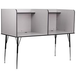 Flash Furniture MT-M6222-DBLSC-GRY-GG Stand Alone Double Study Carrel w/ Upper Shelves - Nebula Gray Laminate Surface