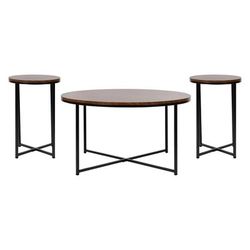 Flash Furniture NAN-CEK-1787-WAL-BK-GG 3 Piece Hampstead Coffee & End Table Set - Walnut Wood Top w/ Matte Black Metal Frame