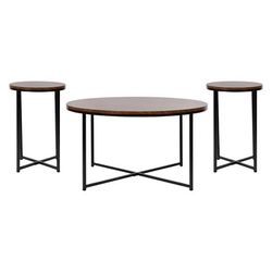 Flash Furniture NAN-CEK-1787-WAL-BK-GG 3 Piece Hampstead Coffee & End Table Set - Walnut Wood Top w/ Matte Black Metal Frame