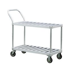 New Age 1420 2 Level Aluminum Utility Cart w/ 1000 lb Capacity, Flat Ledges, Silver