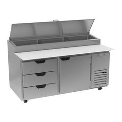 Beverage-Air DPD67HC-3 67" Hydrocarbon Series Pizza Prep Table w/ Refrigerated Base, 115v, Stainless Steel