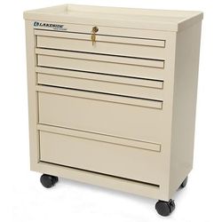 Lakeside Bedside Cart with 5 Drawers - Metal, Beige, 13" x 24" x 29", BV05