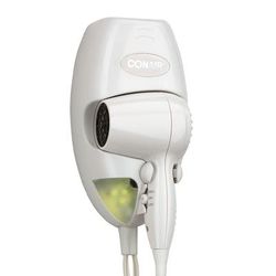 Conair Wall-Mount Hair Dryer - 2 Heat/Speed Settings, LED Night Light, White, 134W