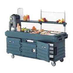 Cambro KVC854186 Kiosk Type Food Cart w/ Lockable Storage, 85 1/8"L x 33 1/2"W x 70 1/2"H, Blue, w/ 4 Pan Wells, Navy Blue