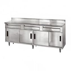 Advance Tabco SDRC-3010 120" Enclosed Work Table w/ Sliding Doors & 5" Backsplash, 30"D, Stainless Steel