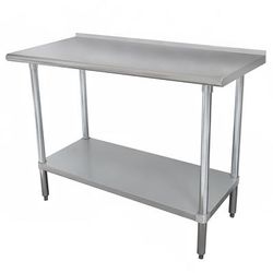 Advance Tabco SFLAG-362-X 24" 16 ga Work Table w/ Undershelf & 430 Series Stainless Steel Top, 1 1/2" Backsplash
