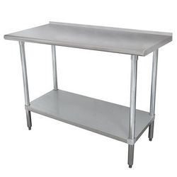 Advance Tabco SFLAG-368-X 96" 16 ga Work Table w/ Undershelf & 430 Series Stainless Steel Top, 1 1/2" Backsplash